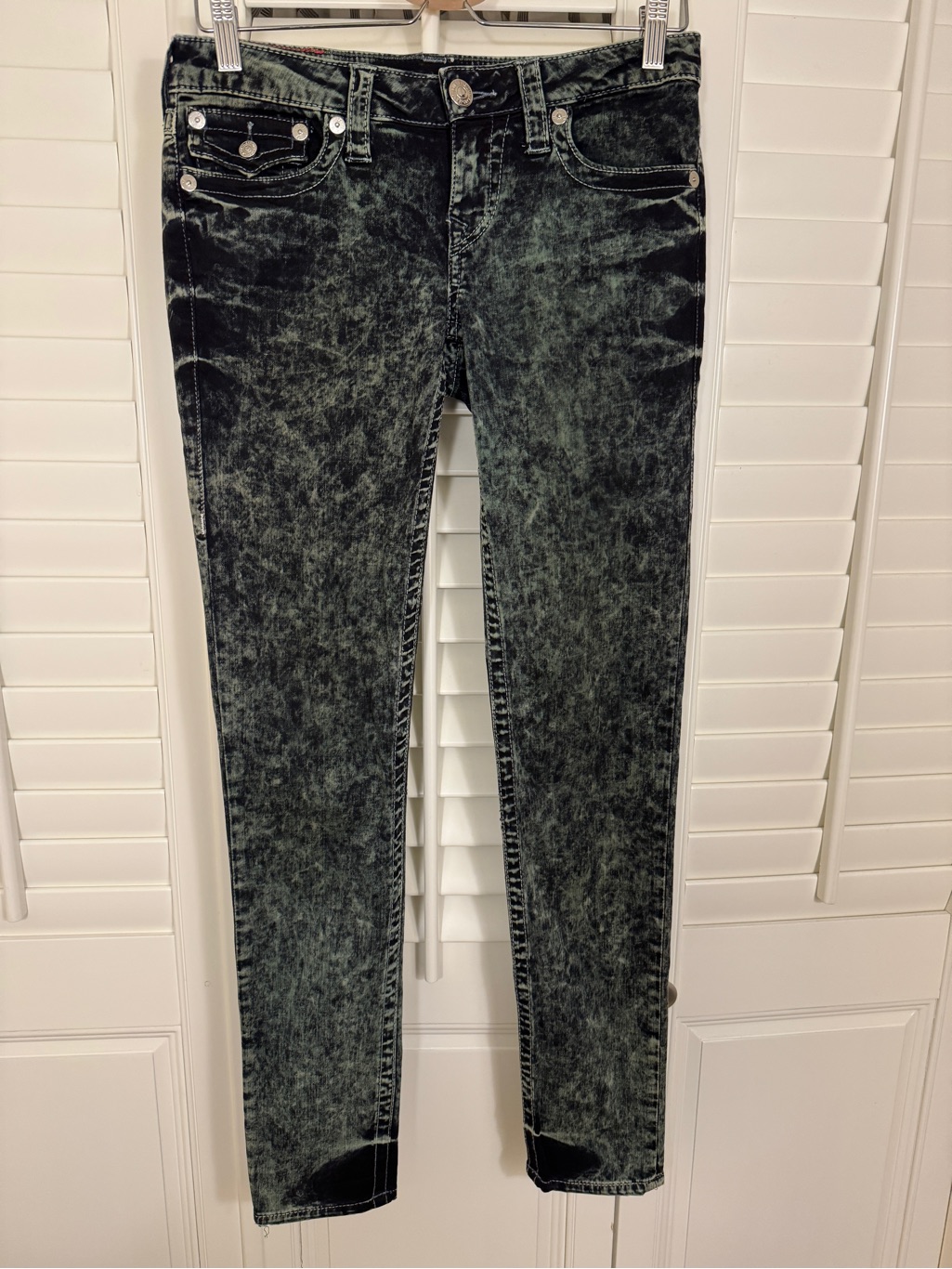 True Religion Acid Wash Black Skinny Jeans Size 28